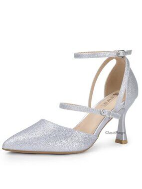 IDIFU Strappy Kitten Heels Closed Toe Pointed Toe Women's Pumps Dressy Ankle